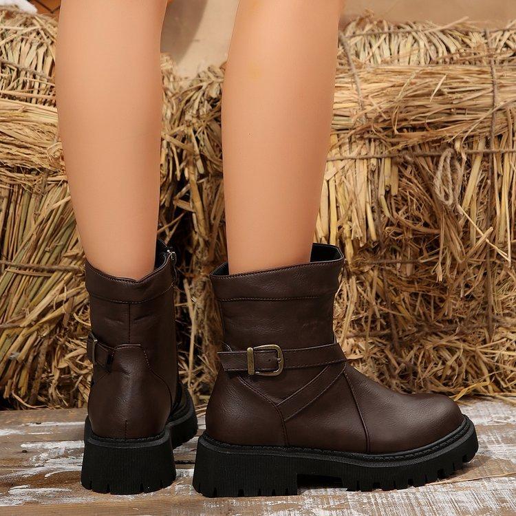 Армейские ботинки для женщин, ботильоны на толстой платформе с рифленой подошвой, нескользящие короткие ботинки, женские осенне-зимние ботинки «Челси» с круглым носком и боковой молнией