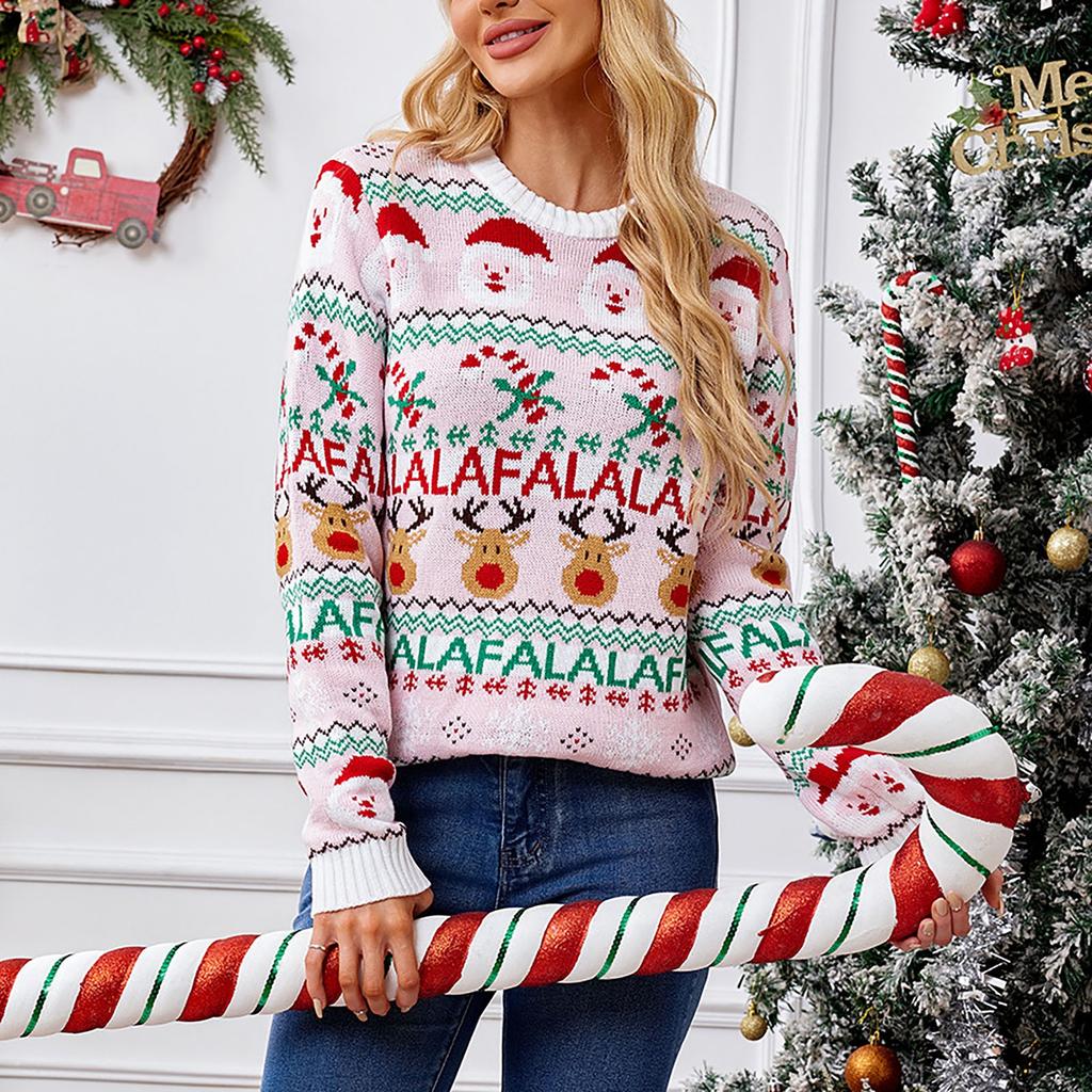 Women's Fashion Sweet Knitted Sweater Pullover Long Sleeve Christmas Sweater