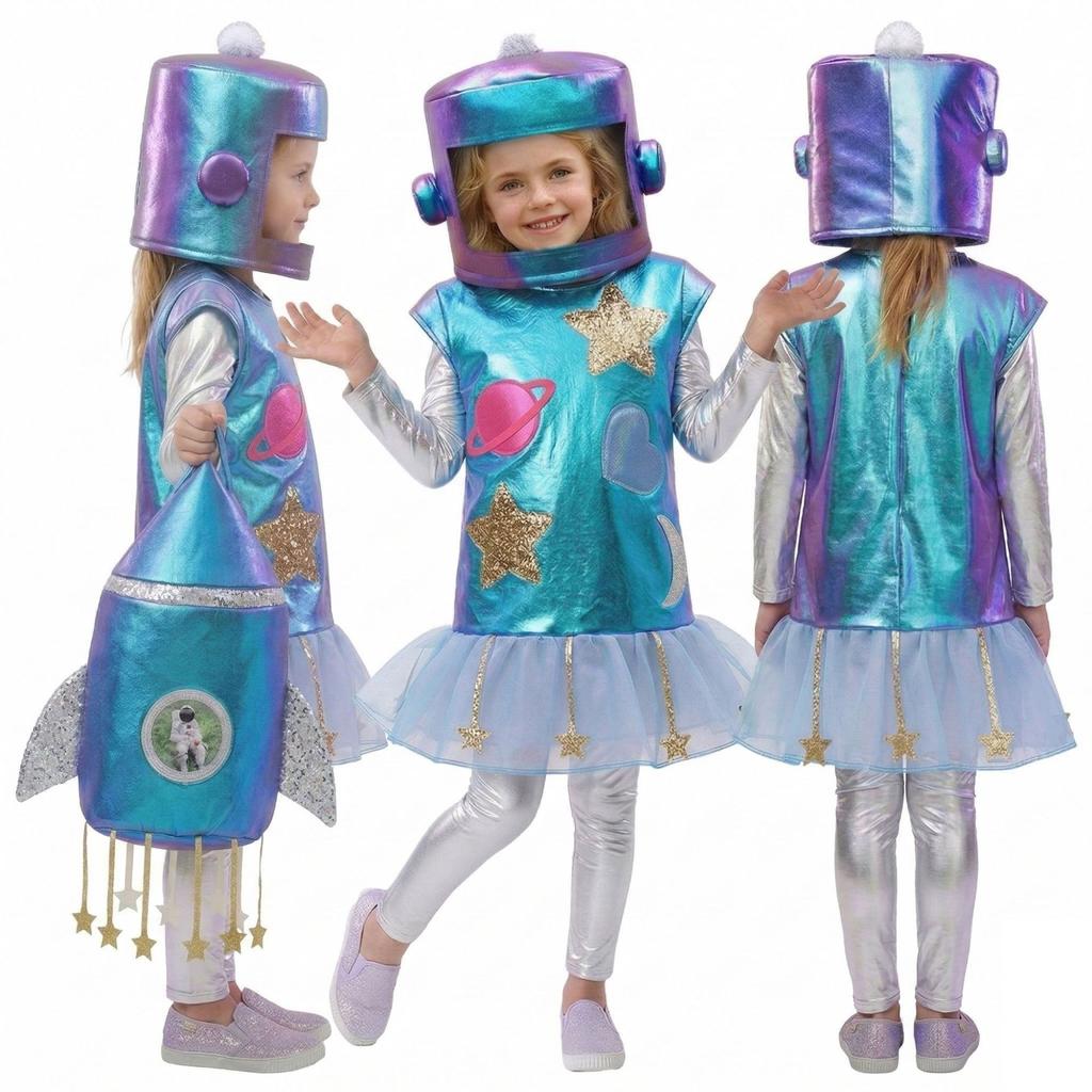 Rainbow Space Robot Costume Cosplay Outfit For Halloween Space-themed Party 3d Astronaut Dress Helmet And Jetpack Birthday Gifts