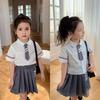 2024 Summer Girls' Korean Academy Style Pleated Skirt & Shirt Set
