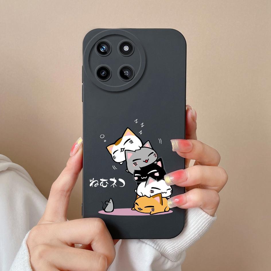 Case For OPPO Realme V15 V20 V25 V30 Narzo 50 Pro 30A 20A Liquid Soft Silicone Cartoon Pattern Shockproof Protective Matte Cute Cat For Realme Bumper