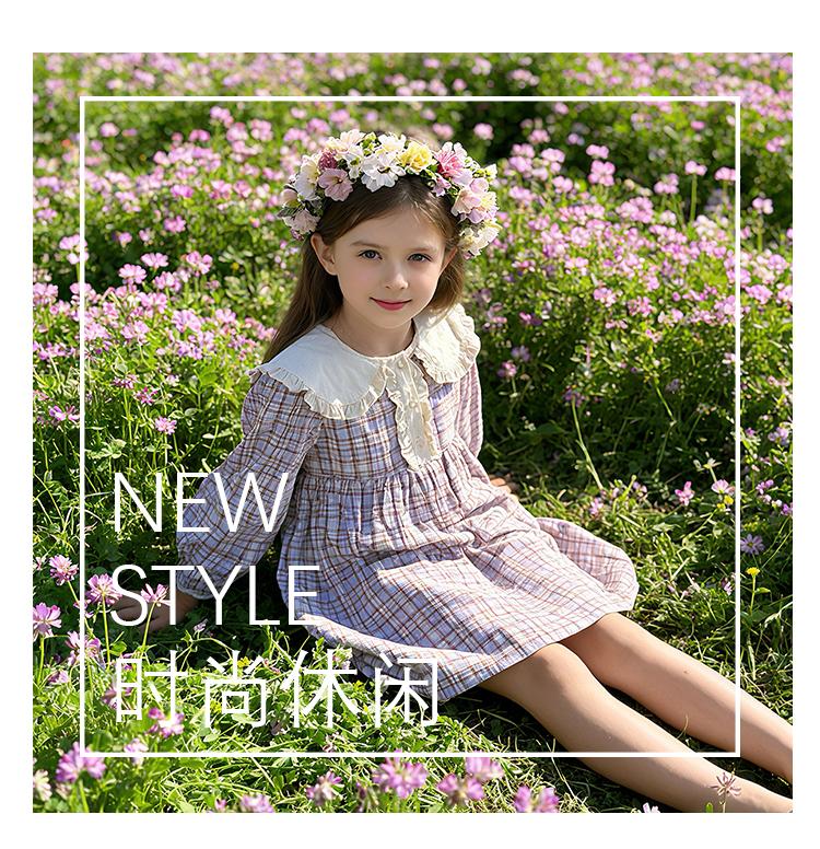 Girls' college style dress with long sleeves for children in spring and autumn