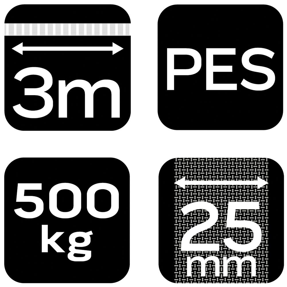 Pas mocujący z grzechotką 25 mm x 3 m, wytrzymujący 500 kg PES
