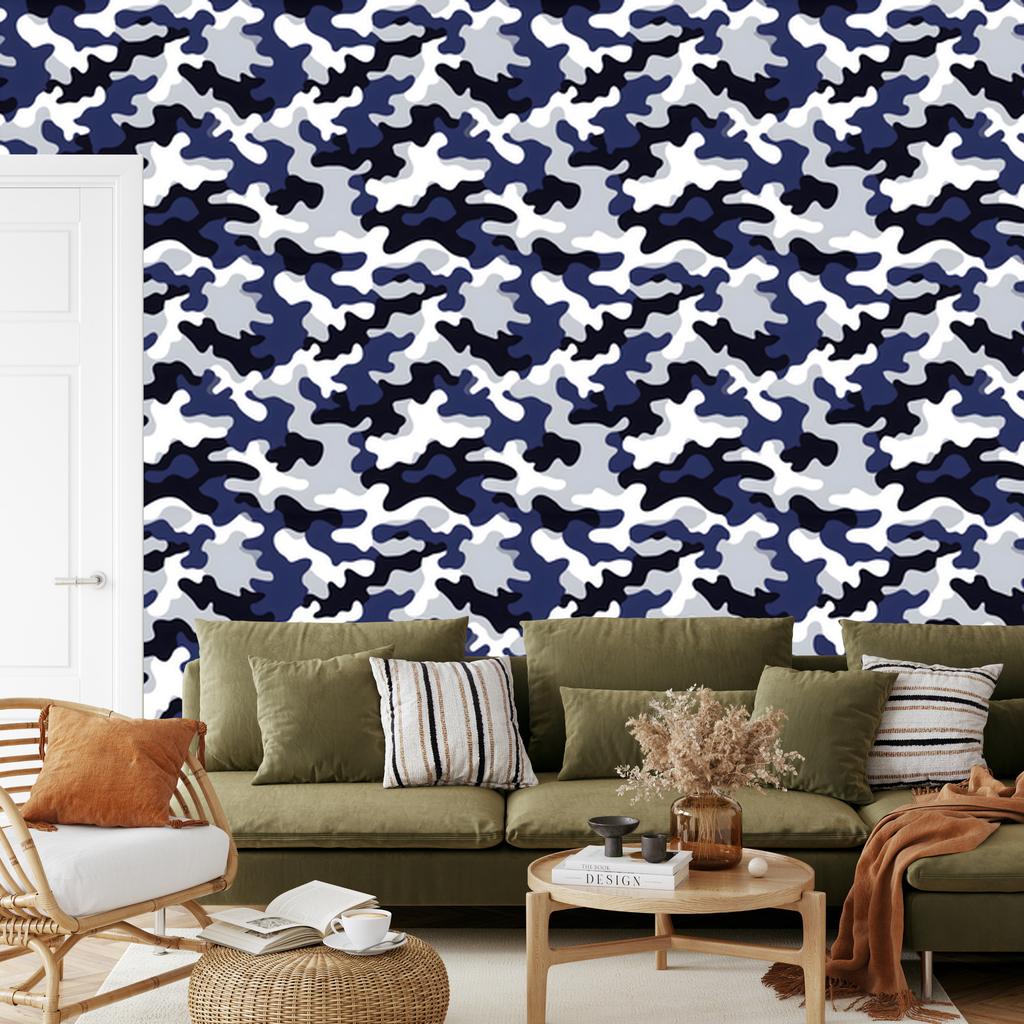 Navy and light gray military camouflage wallpaper 50x1000