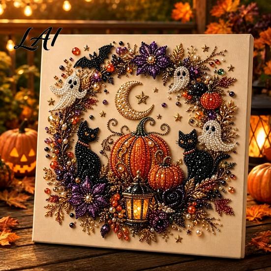 Relaxing Arts And Crafts for Home 2Pcs Halloween Faux Pearl Art Ghost Pumpkin Witch Crow Painting DIY Handmade Gift Craft Enthusiasts Kit