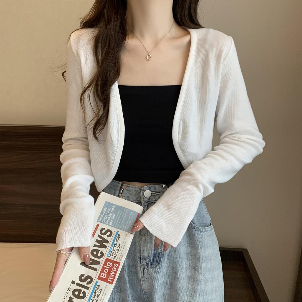Women's Summer 2023 Air Conditioning Knit Cardigan with Camisole Dress, Sun Protection Cover-up, Trendy Student Top.