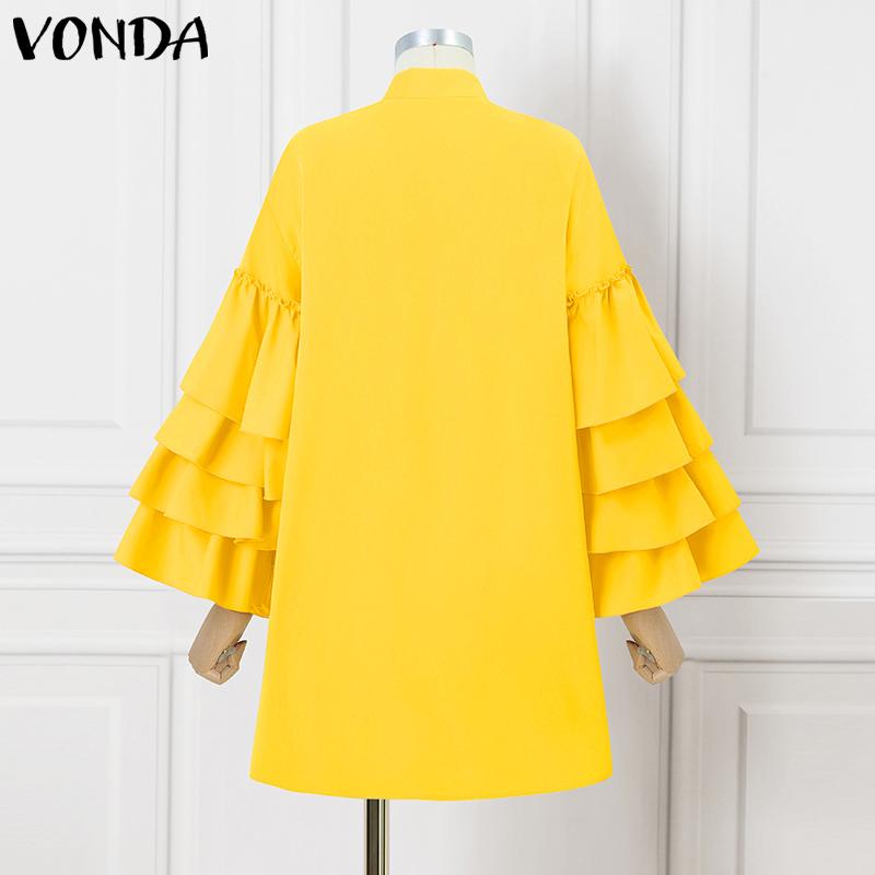 VONDA Женские платья больших размеров с воротником-стойкой и оборками, с длинными рукавами