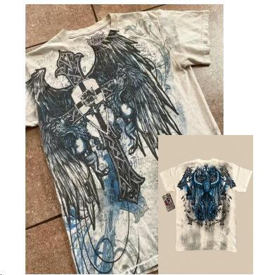 2025 Cross-border Vintage AFFICTION T-shirt New Harajuku Hip-Hop Crew Neck Unisex Short Sleeve Blade Cross