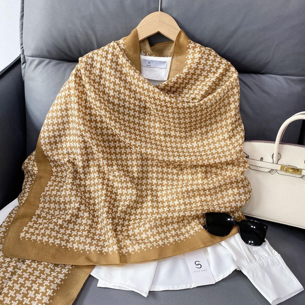 Simple and Fashionable Classic Black and White Star Plaid Cotton and Linen Feel Scarf Women's Shawl Dual-purpose Autumn and Winter Warm Thick