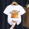 Cute Cartoon Cat Print Fashion Kid T-shirts Children Baby Harajuku Kawaii Clothes Boy Girl Tops Gift Present ,Drop Ship