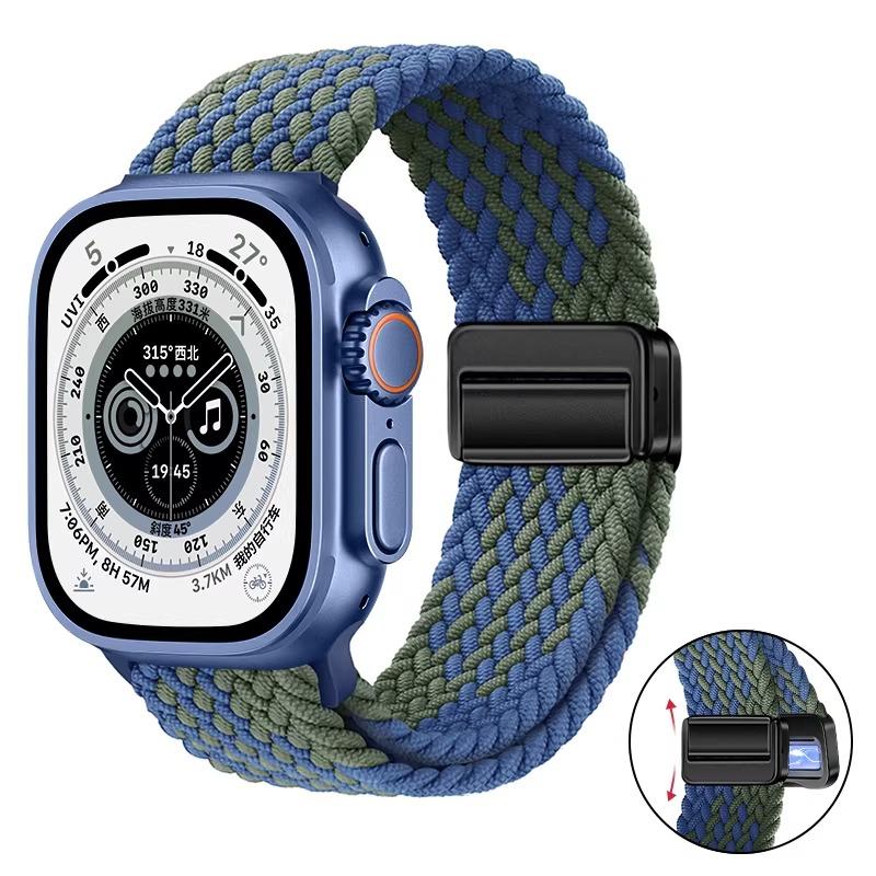 Плетеное нейлоновое петлевое ремешок для Apple Watch Ultra 3 2 49 мм 11 10 46 мм 42 мм 9 8 7 45/41 мм Магнитный ремешок iWatch 6 5 SE 44/40 мм Correa