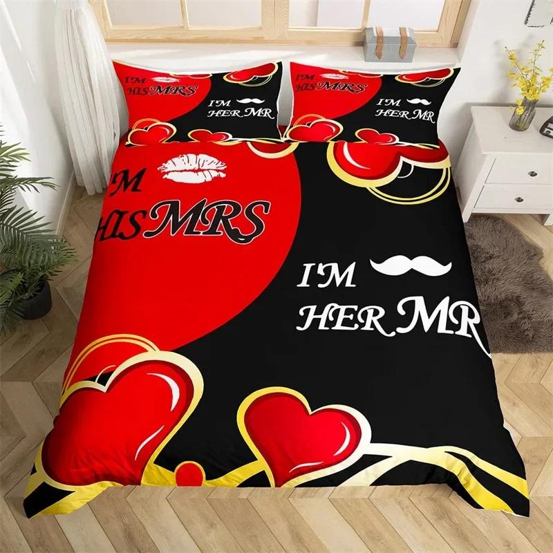 Mr Mrs Romantic Wedding Theme Comfortable Duvet Quilt Cover Pillowcase Bedding Set Children Bedroom Decoration Home Textile