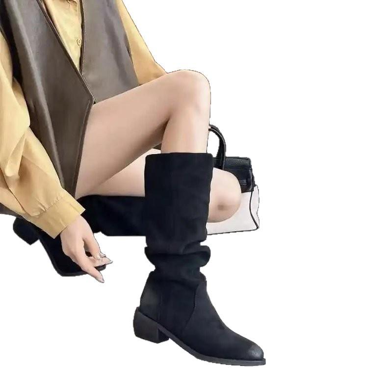 Корейская версия ретро длинных сапог сапоги-чулки толстый каблук высокие сапоги высокие сапоги-рыцари тонкие сапоги средний каблук остроносые ковбойские сапоги