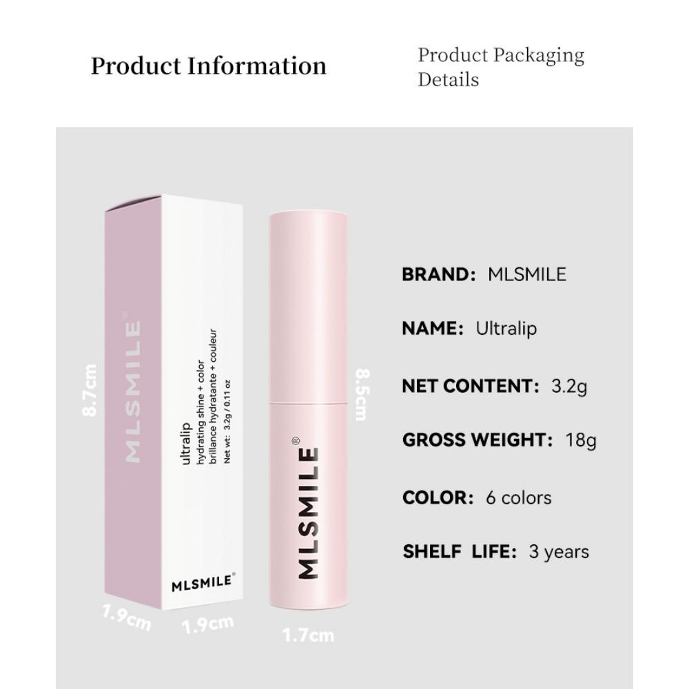 MLSMILE Pink Tube Lipstick, долговечная увлажняющая и увлажняющая помада, отбеливающая и легко окрашиваемая шестицветная помада