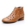 Short Boots Ladies Genuine Leather Sandals Thick Heels Hollow Women's Shoes 2025 New Spring Summer Cowhide Women's Shoes 34-43