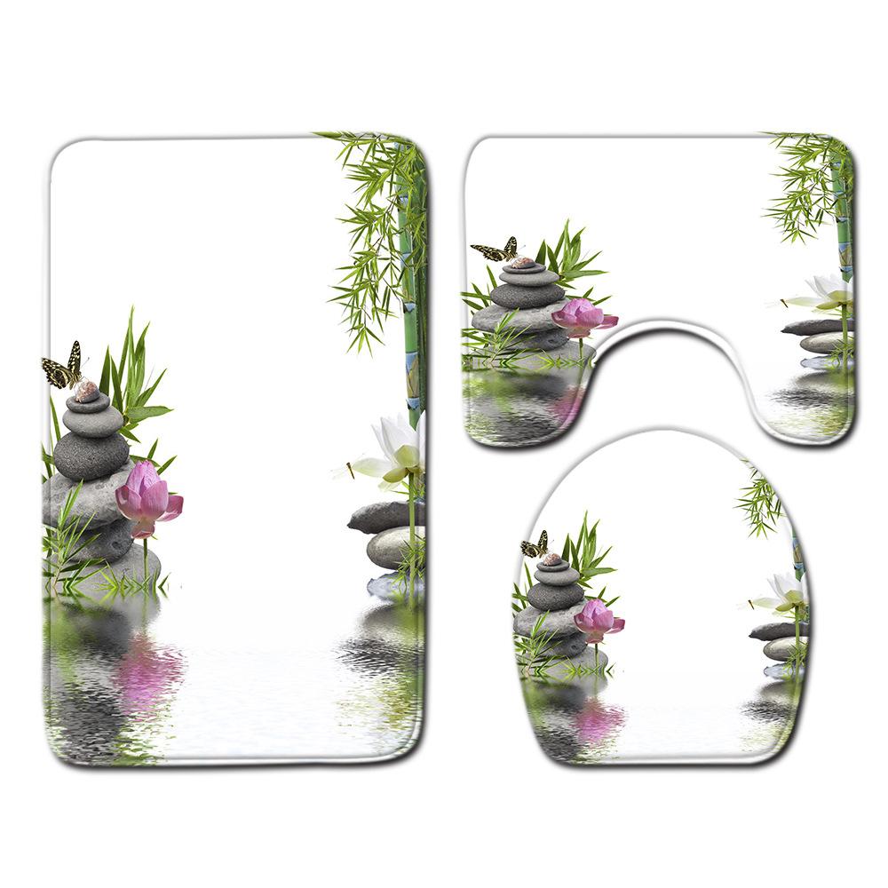 Small Fresh Toilet Three-Piece Floor Mat Bathroom Absorbent Non-Slip Carpet Door Mat