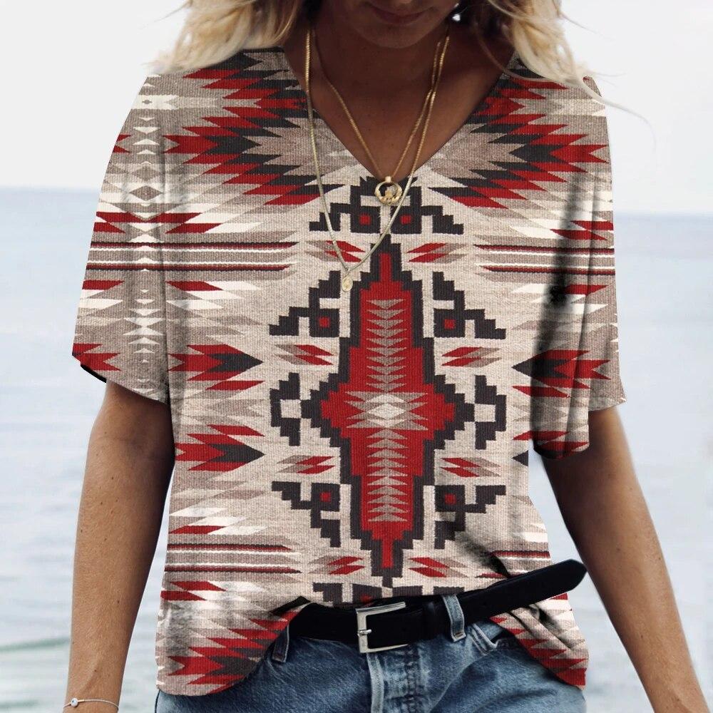 Летние женские футболки, этнический костюм, 3d рубашки, футболки, повседневная уличная одежда в стиле Харадзюку, большие топы с v-образным вырезом, винтажная женская одежда
