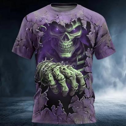 Men's Halloween Horror 3D T-Shirt 3D Printing Pattern Summer O-Neck Short Sleeve Loose Street Casual Clothing
