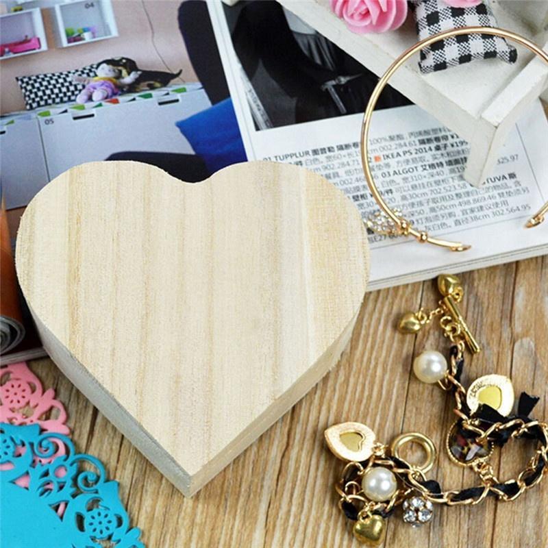 Storage Boxes Bins Heart Shape Wood Box Jewelry Box Home Storage Bin Earrings Ring Case