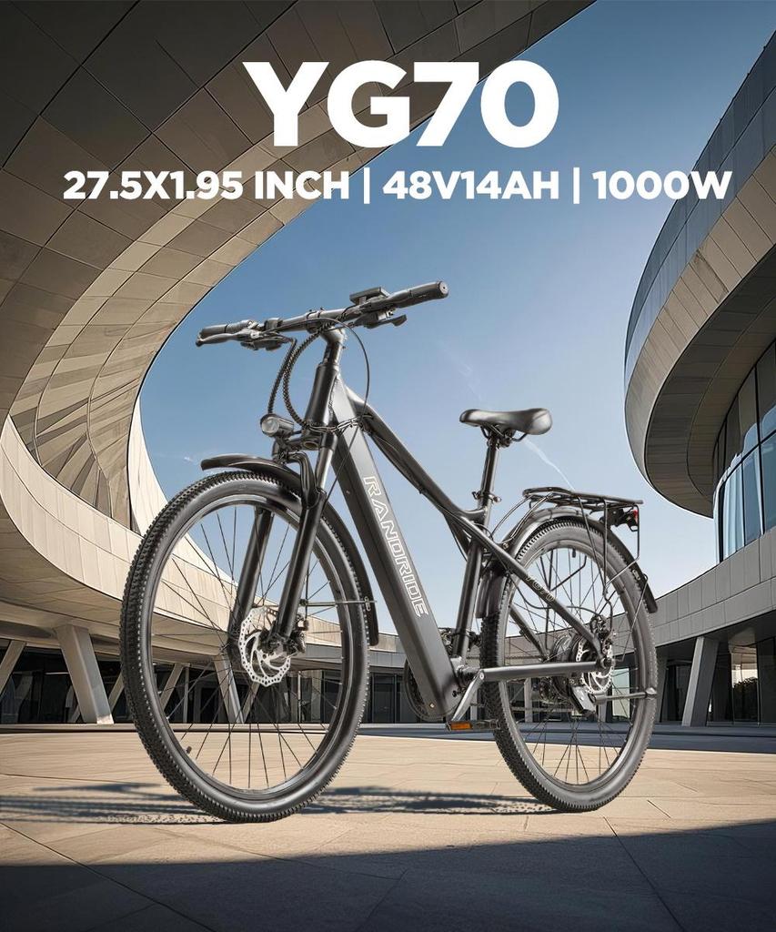 Электровелосипед RANDRIDE YG70 27,5" 1000 Вт Пиковая мощность двигателя 48 В 14 Ач Аккумулятор Максимальная скорость 45 км/ч Максимальный запас хода 50 км
