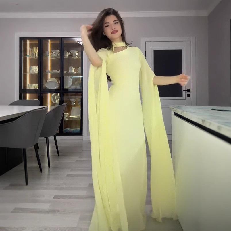 Женское однотонное платье с рукавами-колпачками для работы, 2025