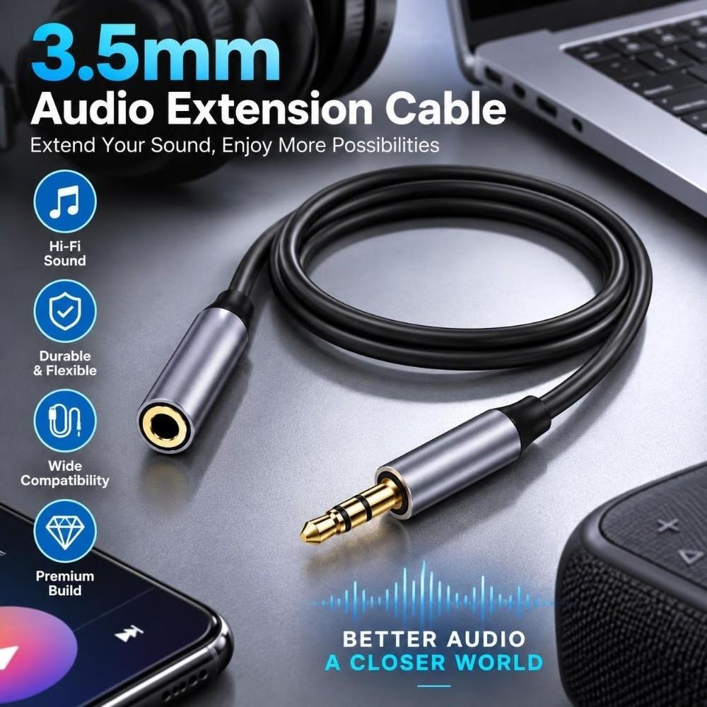 Stereo 3.5mm Audio Extension Cable Straight Plug Audio Extension Cord Headphone Listening
