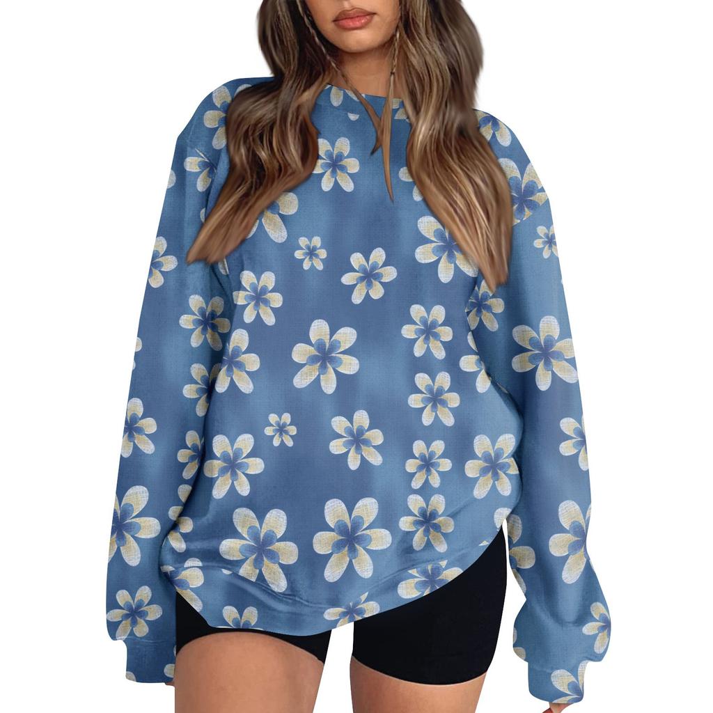 Женские топы Женский свитшот с длинным рукавом Повседневный с круглым вырезом Свободного кроя Пуловер Флисовые топы