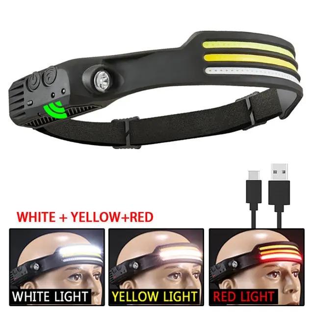 2 шт. USB-перезаряжаемый налобный фонарь COB LED с регулируемым ремешком и 3 режимами для пешего туризма и кемпинга