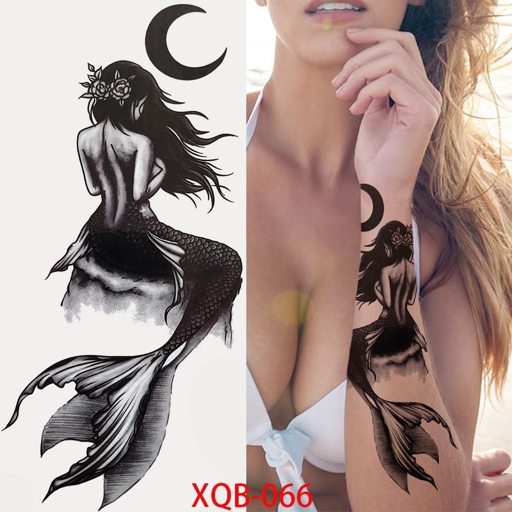 1 PC 210*114MM Cat Geometry Black Temporary Tattoos For Men Women Black Forest Skull Tiger Wolf Tattoo Sticker Evil Devil Arm Tattoo