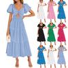 Женские модные богемные платья с коротким рукавом-фонариком, длинные пляжные платья А-силуэта