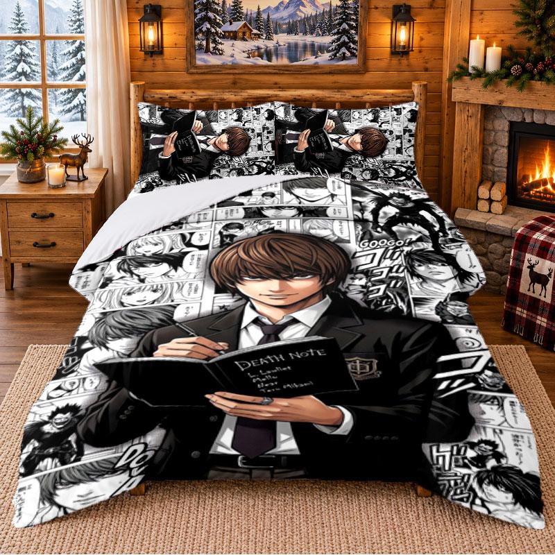 Death Note Pattern Bedding 3Pcs Set Bed Sheet And Pillowcases For Indoor Bedroom