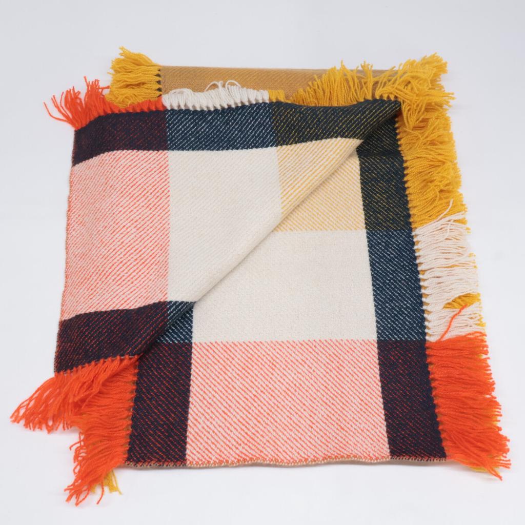 Hermes [Good Condition] Cashmere Fringe Scarf Jaune Soleil/Beige/EcruUsed