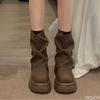 Женские осенние новые универсальные ботинки на толстой подошве, увеличивающие рост, простые, удобные, с круглым носком и толстым каблуком