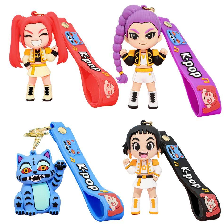 1-4Pcs Hot 3D Printed Anime Movie Kpop Demon Hunters Girls Derpy Keychains Doll Cute Tiger Action Model Toy Collection Gifts