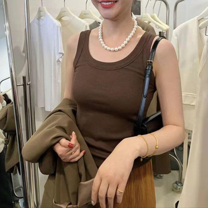 Threaded Cotton U-neck Tank Top - Women's Innerwear & Base Layer, Summer 2024 Style, I-back Design