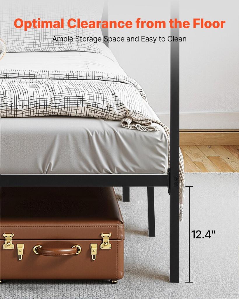 Queen Size Canopy Bed Frame, Metal Canopy Bed with Four Posters Design, Heavy Duty Steel Slats Support, Underbed Storage Space, No Box Spring Needed,