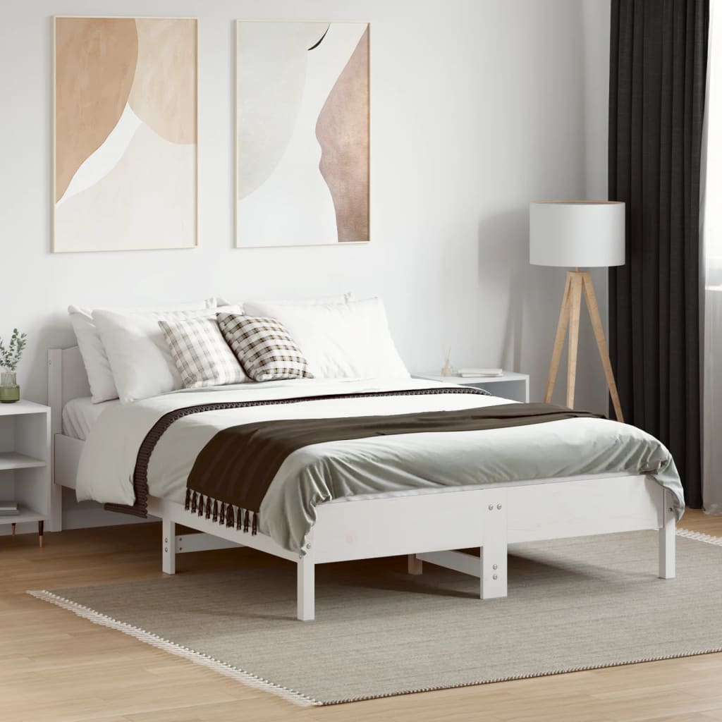 Solid Wood Bed without Mattress White 135 x 190 cm Pine Wood