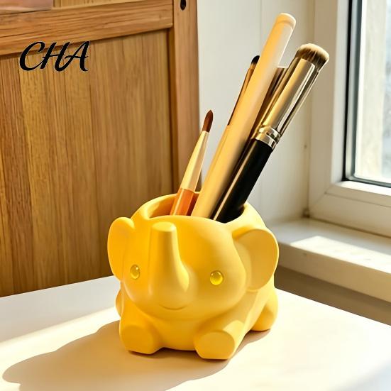 Desktop Storage for Pens 3D Printed Elephant Pen Holder, Minimalist Organizer Office School Supplies, Tidy Makeup Brush Cute Animal Stationery