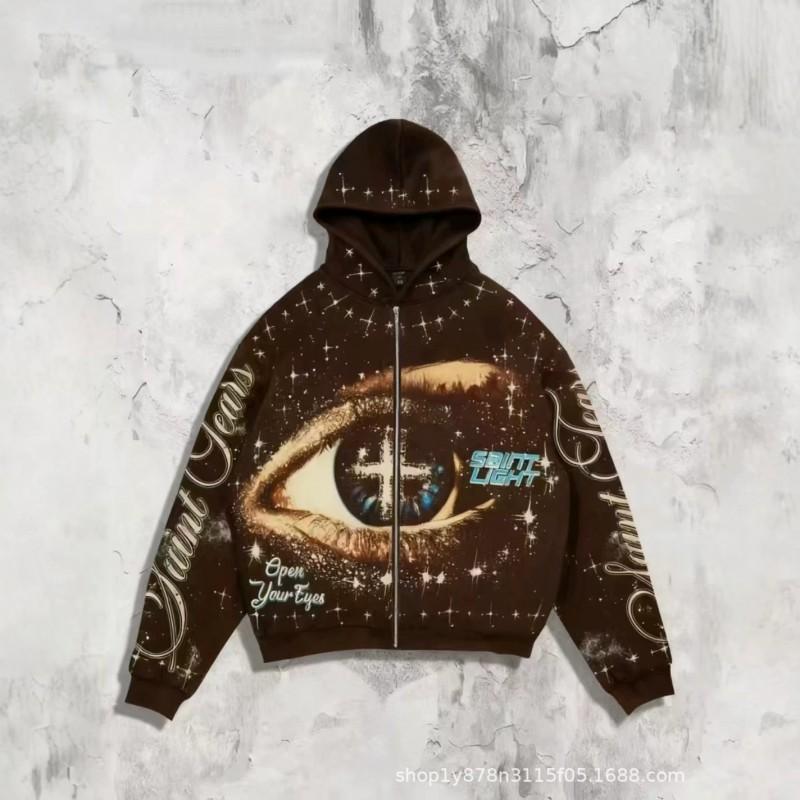 3D Printed Starry Eye Oversized Zip Hoodie Streetwear Unisex Women