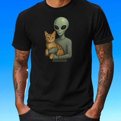 Футболка с пришельцем и котенком Смешная Милая Sci-Fi Кошка Унисекс Funshirt