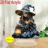 2D плоская акриловая табличка с ведьмой для украшения, настольное украшение, подходит для гостиной, спальни, праздничные подарки на Рождество, идеально подходит для Дня благодарения, Хэллоуина