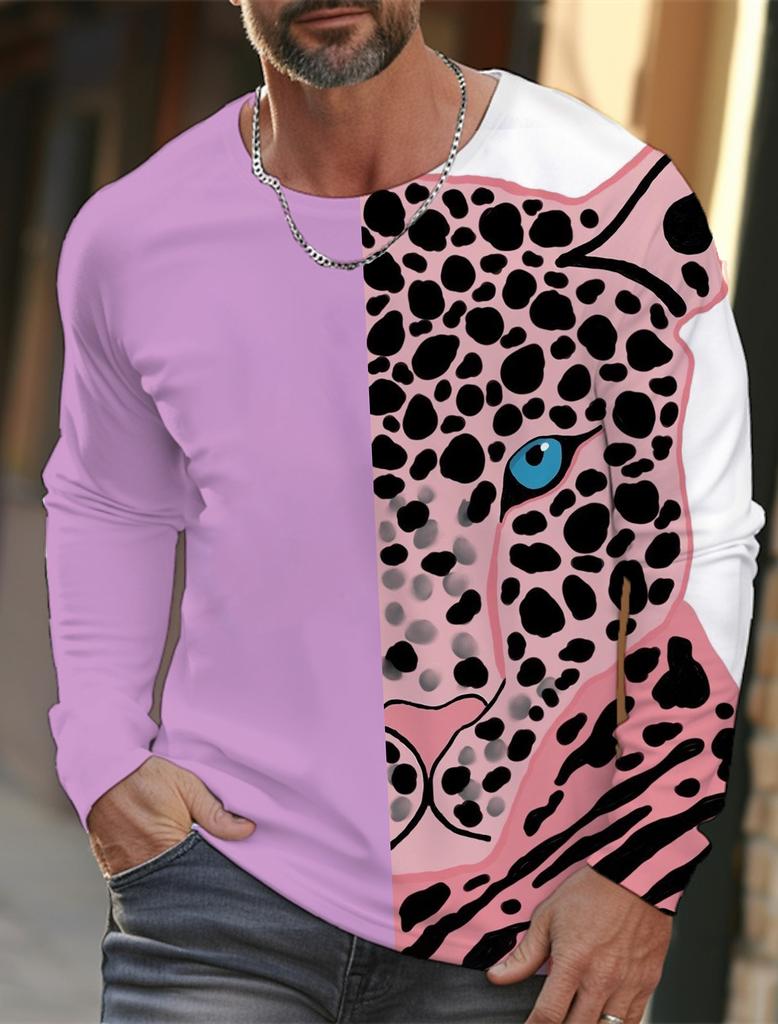 Мужская футболка с длинными рукавами, 3D-печать, HD-принт с леопардовым принтом, мужская футболка с длинными рукавами, осенние топы, повседневная домашняя одежда с круглым вырезом