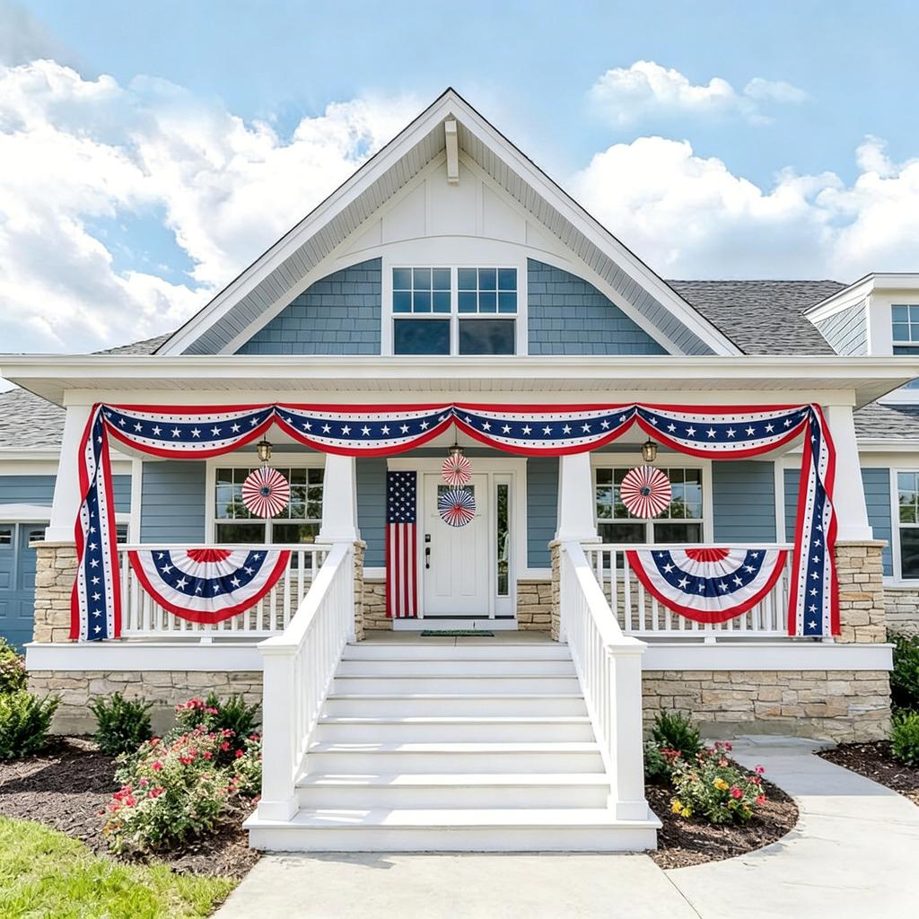 Best-selling American Independence Day red, white and blue striped banner - perfect backdrop for outdoor garden party photos