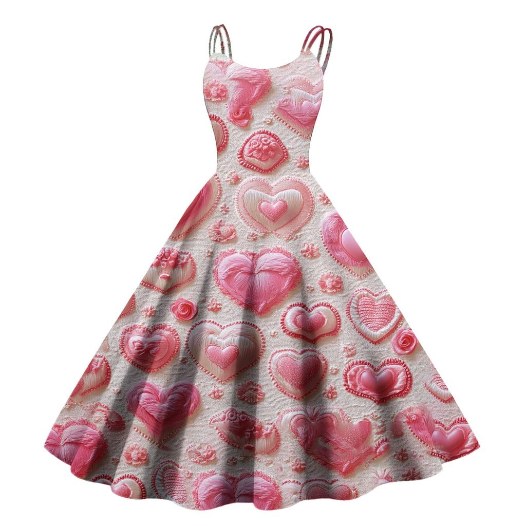 Women's Valentine's Day Love Heart Print Sexy Off Shoulder Vintage Dress