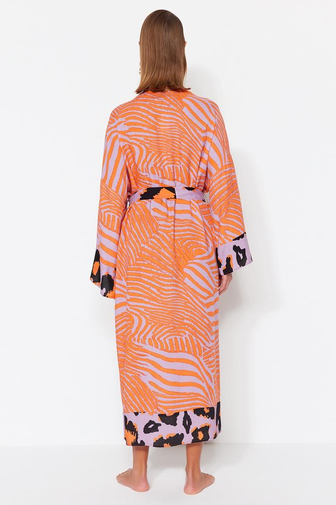 Women's Fashion New Kimono&Kaftan Ethnic Patterned Belted Maxi Woven KimonoKaftan