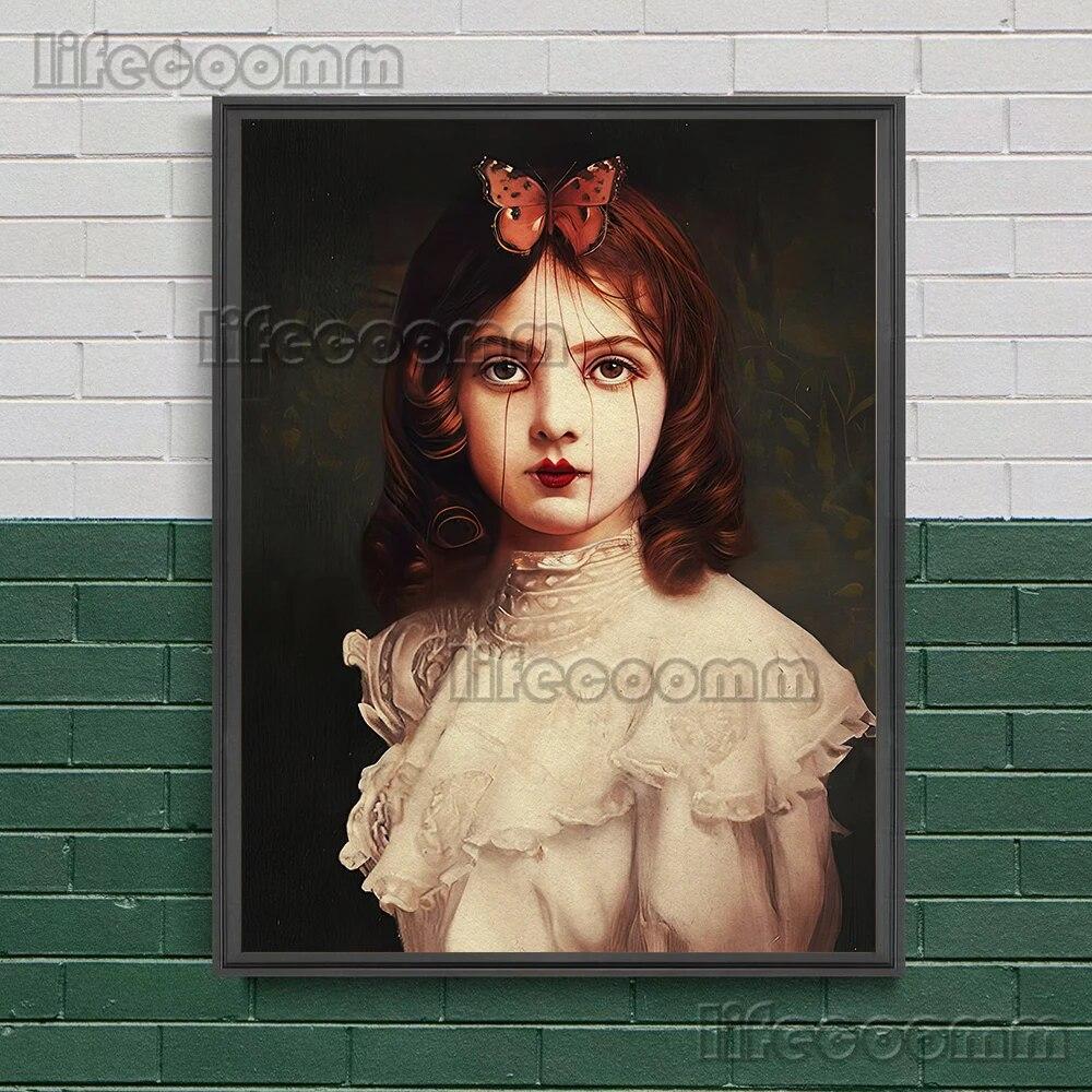 Жуткая готическая девушка в винтажном стиле, настенная живопись на холсте, бабочка, невеста и паук, леди, художественный постер и принт для декора гостиной, без рамки