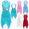 Girls Sleeveless Mesh Splice Lyrical Dance Dress Gymnastics Leotard with Tutu Skirt Modern Contemporary Costumes