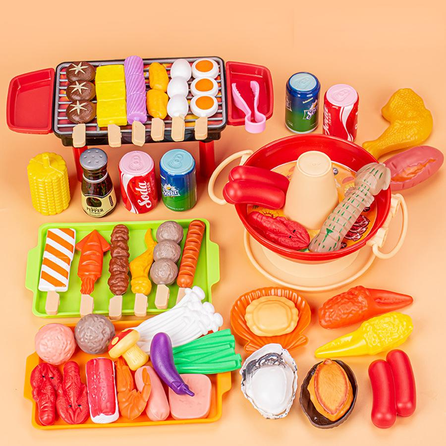 Большой набор игрушечной еды для детской кухни | Барбекю-гриль, хот-пот, игрушки для ролевой игры в готовку | Подарок на день рождения для детей