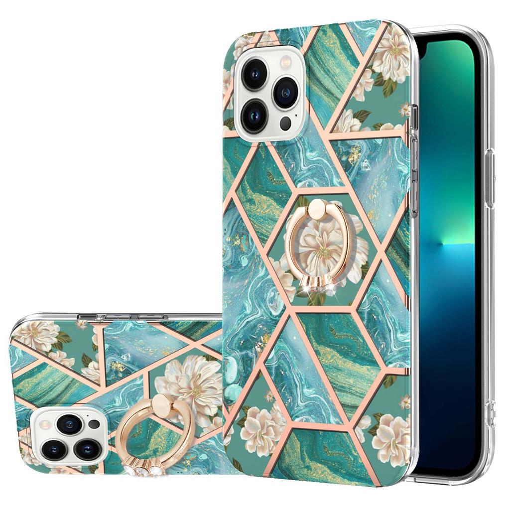 Кольцо-скоба Golden Border Grid Marble Flower IMD Ультратонкий чехол для телефона iPhone 12 12ProMax 11ProMax XSMax XR XS iPhone 7 8 SE iPhone 13 14 15