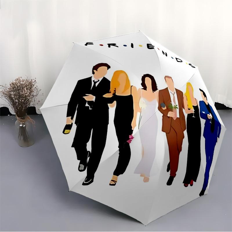 1pc Friends TV Show Automatic Folding Umbrella, Portable Collapsible Design, 8-Rib Iron Frame, All-Season Casual Outdoor Accessory for Christmas Birth